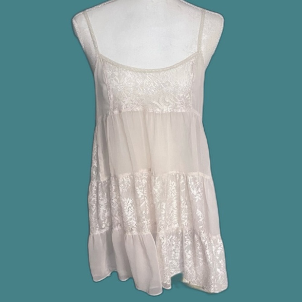 Free People Ivory Lace Tiered Slip Dress